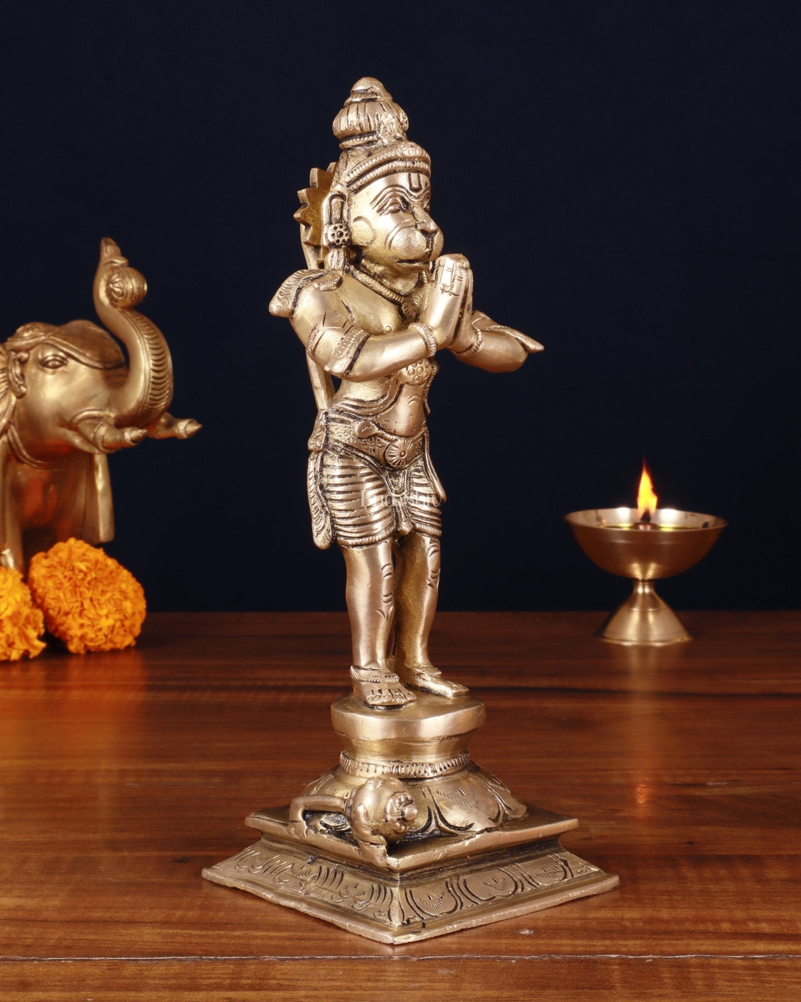 Standing Brass Lord Hanuman in Namaste Anjali Mudra – 9 Inch - Budhshiv.com