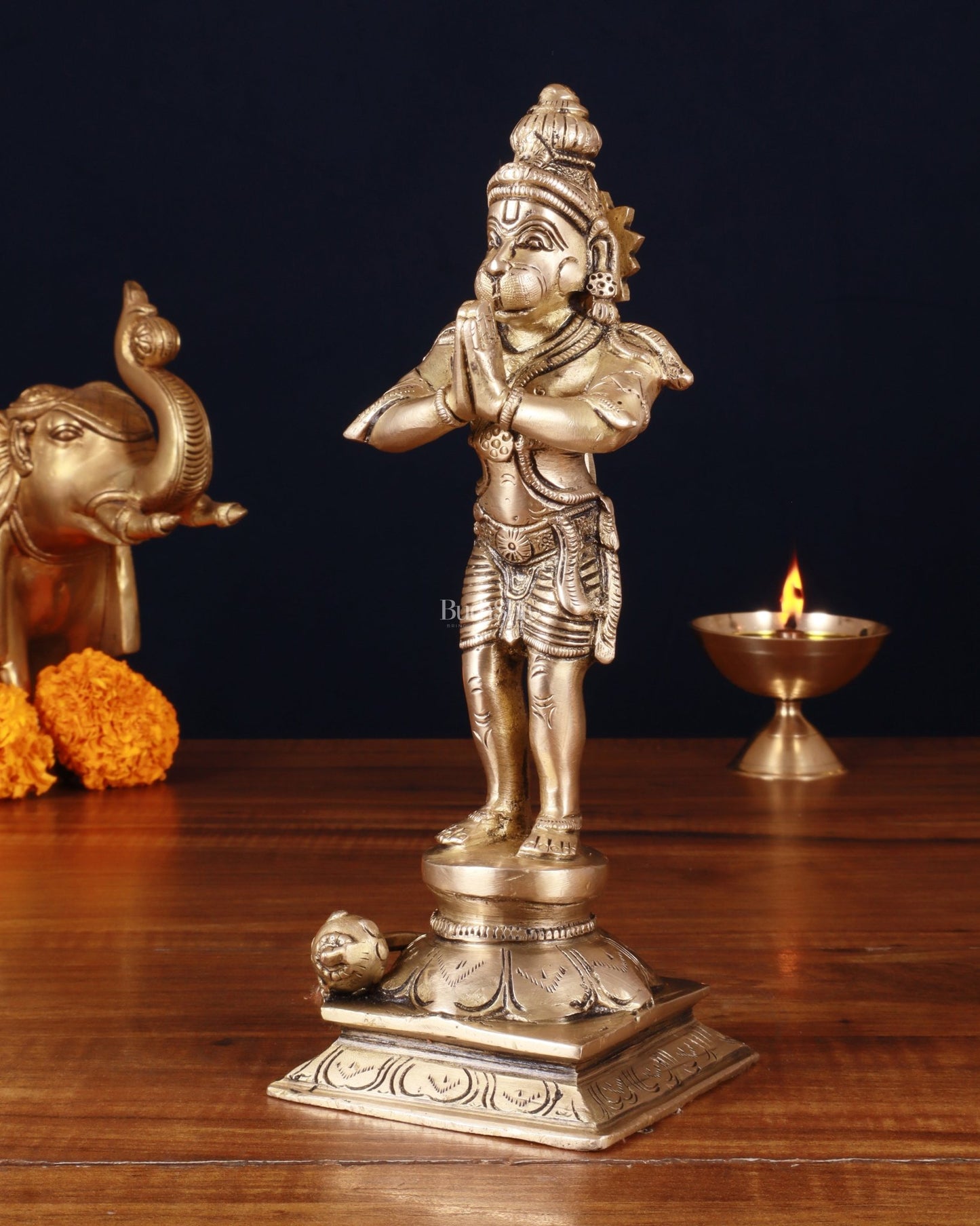 Standing Brass Lord Hanuman in Namaste Anjali Mudra – 9 Inch - Budhshiv.com