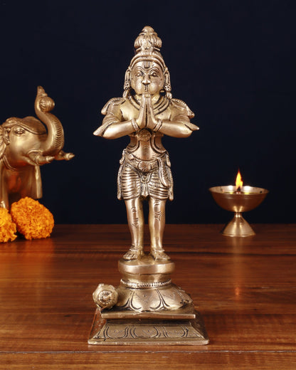 Standing Brass Lord Hanuman in Namaste Anjali Mudra – 9 Inch - Budhshiv.com