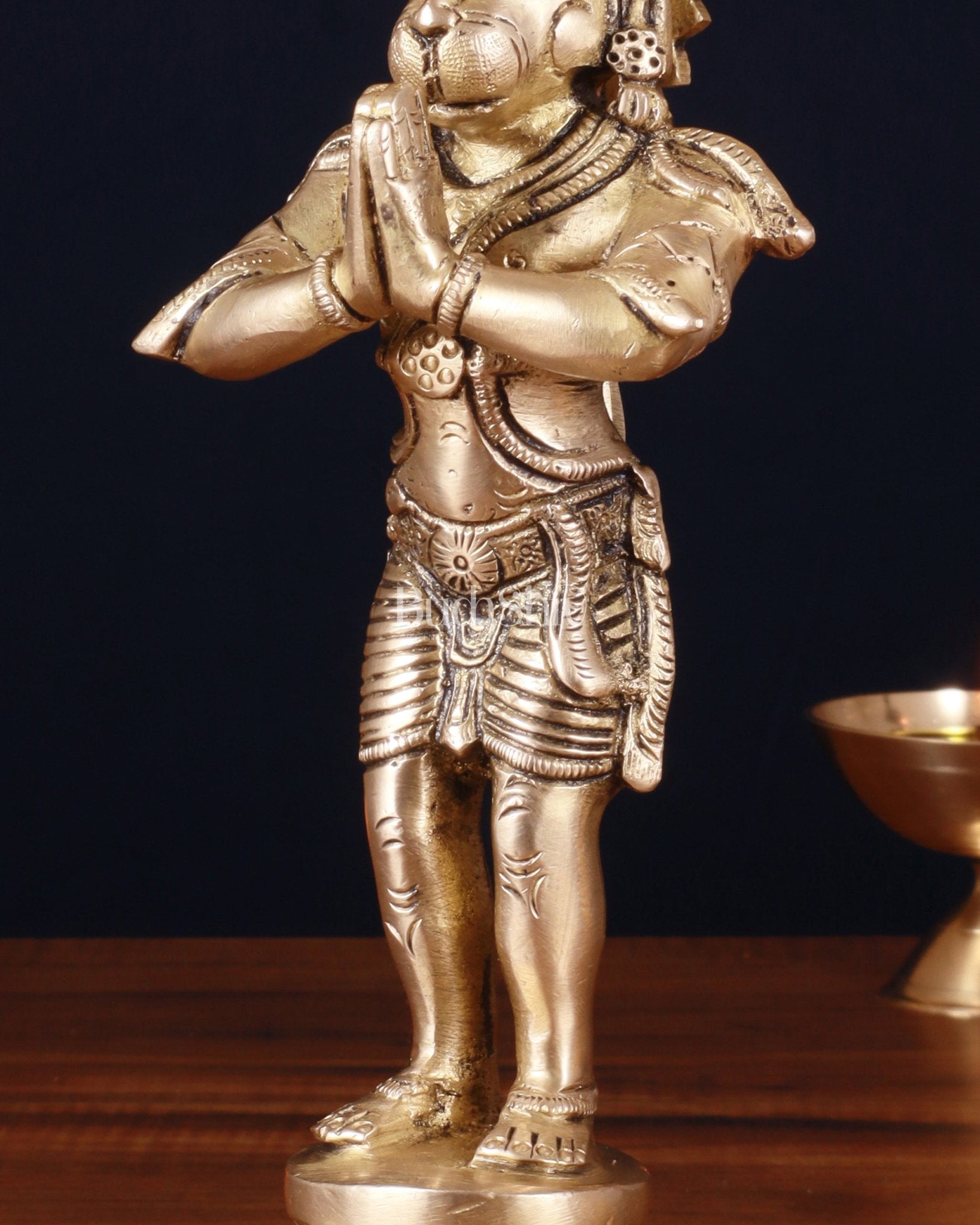 Standing Brass Lord Hanuman in Namaste Anjali Mudra – 9 Inch - Budhshiv.com