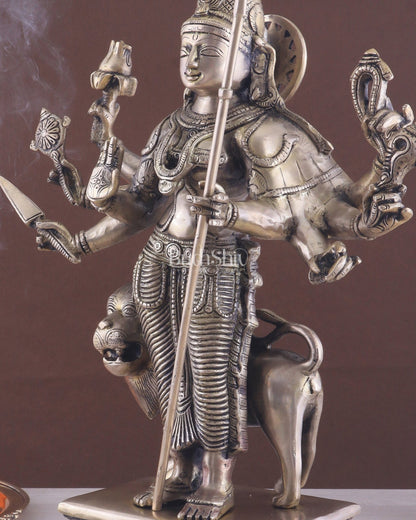 Standing Durga Brass idol with 8 arms and lion 18 inch - Budhshiv.com