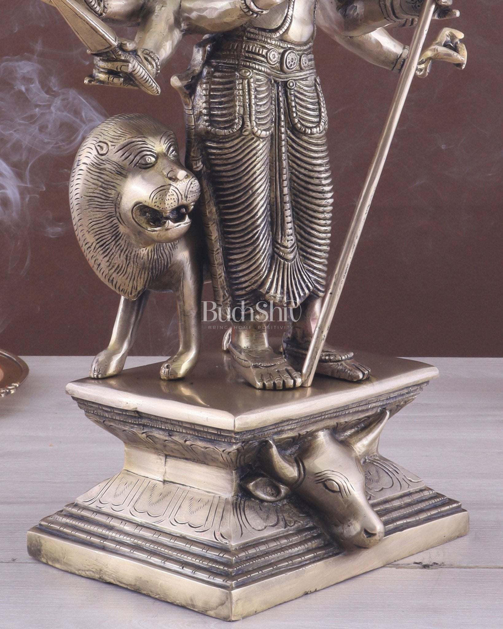 Standing Durga Brass idol with 8 arms and lion 18 inch - Budhshiv.com