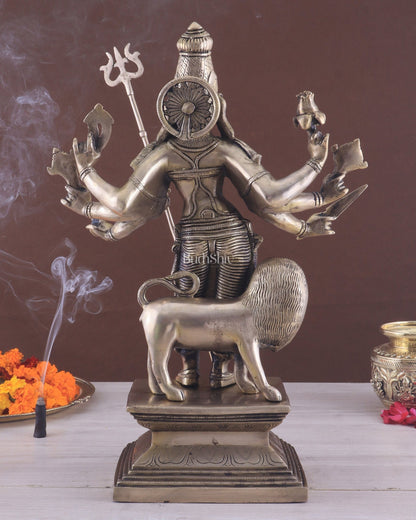 Standing Durga Brass idol with 8 arms and lion 18 inch - Budhshiv.com