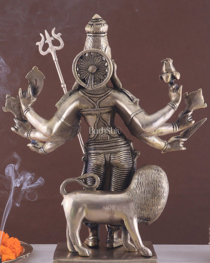 Standing Durga Brass idol with 8 arms and lion 18 inch - Budhshiv.com