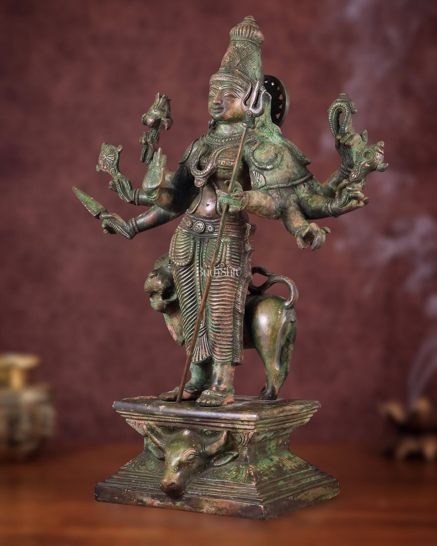 Standing Durga Brass idol with lion 18 inch green - Budhshiv.com