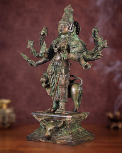 Standing Durga Brass idol with lion 18 inch green - Budhshiv.com