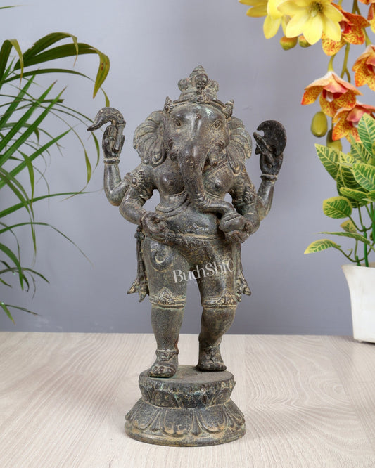 Standing Ganesha – Vintage Bronze Sculpture, Balinese Artistry 11.5" - Budhshiv.com