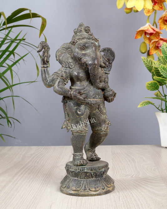 Standing Ganesha – Vintage Bronze Sculpture, Balinese Artistry 11.5" - Budhshiv.com