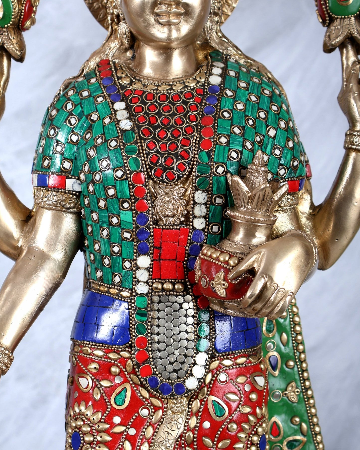 Standing Lakshmi Brass statue meenakari - 25 inch - Budhshiv.com
