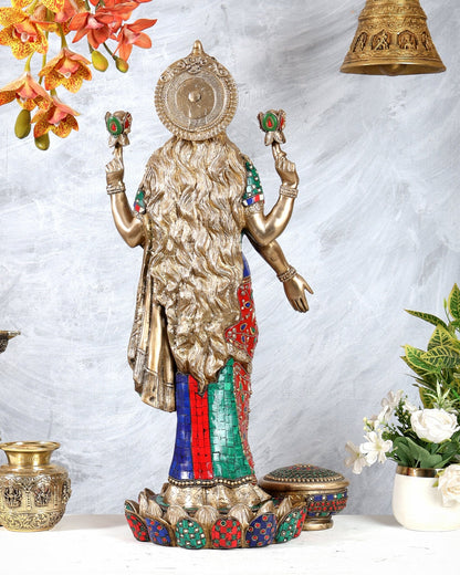 Standing Lakshmi Brass statue meenakari - 25 inch - Budhshiv.com