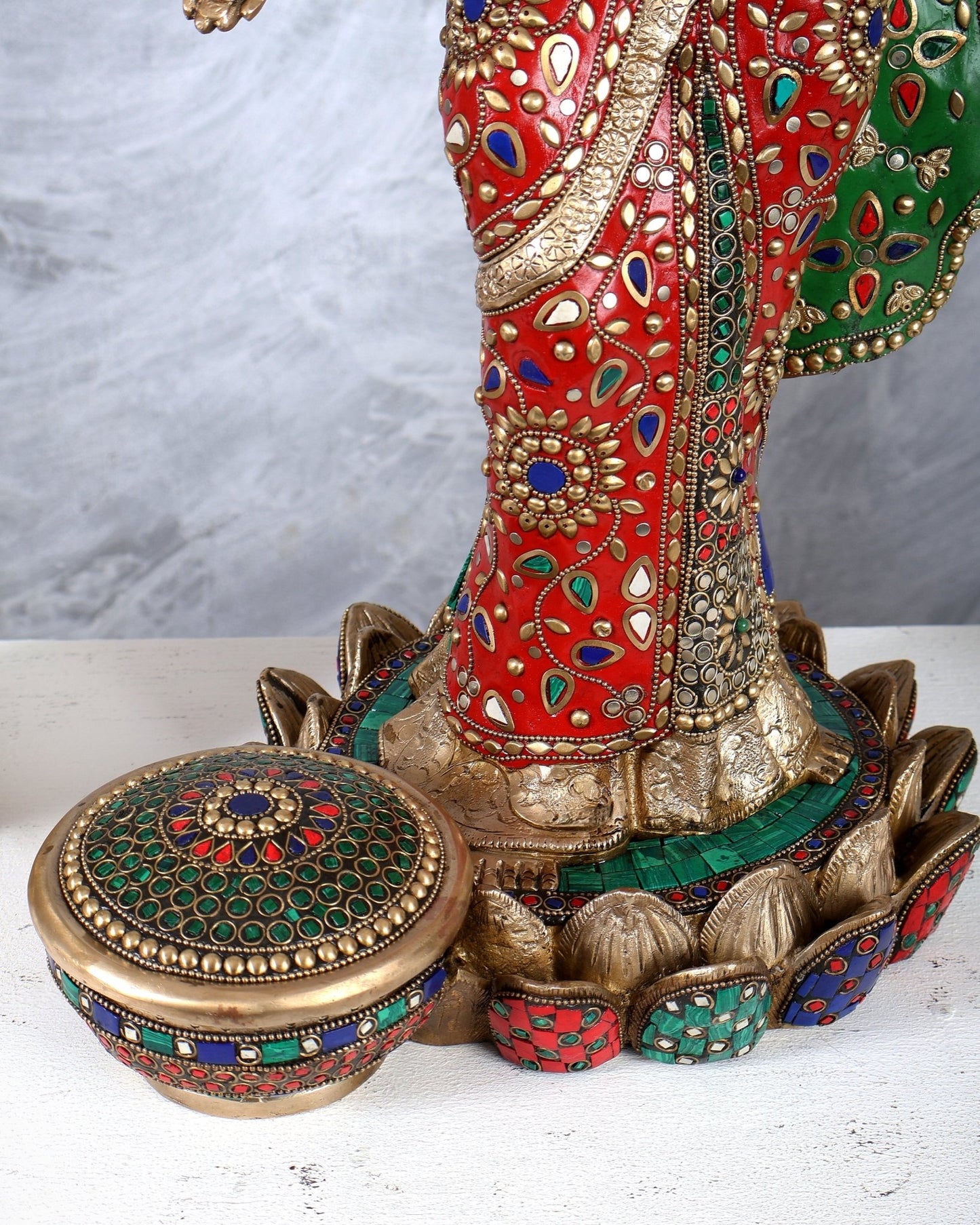 Standing Lakshmi Brass statue meenakari - 25 inch - Budhshiv.com