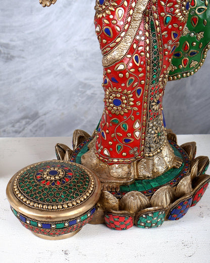 Standing Lakshmi Brass statue meenakari - 25 inch - Budhshiv.com