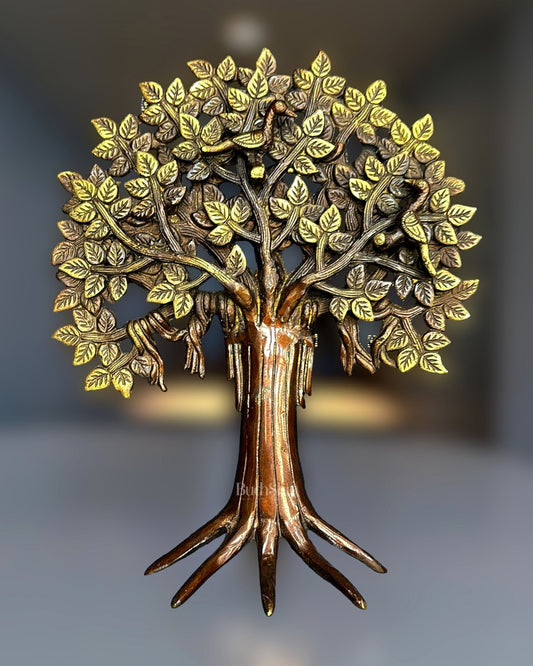 Stunning Brass Kalpavriksha Tree of Life with Birds Showpiece - 12 Inches, Dual Tone Finish - Budhshiv.com