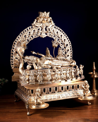 Superfine Anantashayana Vishnu in Royal Arch with Dashavatara – Hoysala Bronze Masterpiece - Budhshiv.com