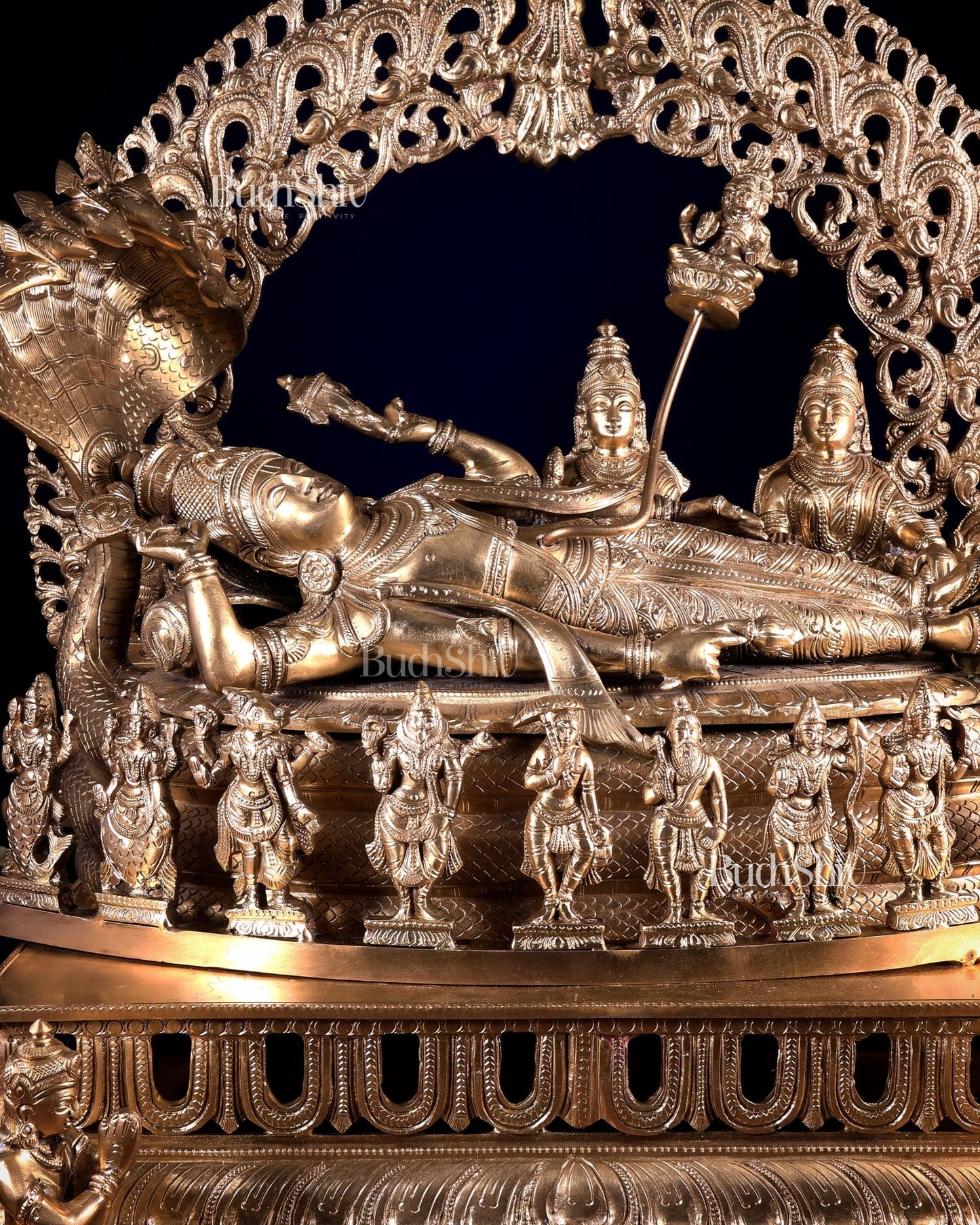 Superfine Anantashayana Vishnu in Royal Arch with Dashavatara – Hoysala Bronze Masterpiece - Budhshiv.com