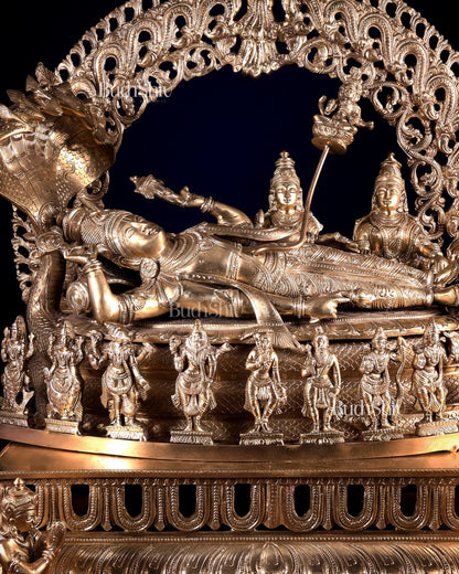 Superfine Anantashayana Vishnu in Royal Arch with Dashavatara – Hoysala Bronze Masterpiece - Budhshiv.com