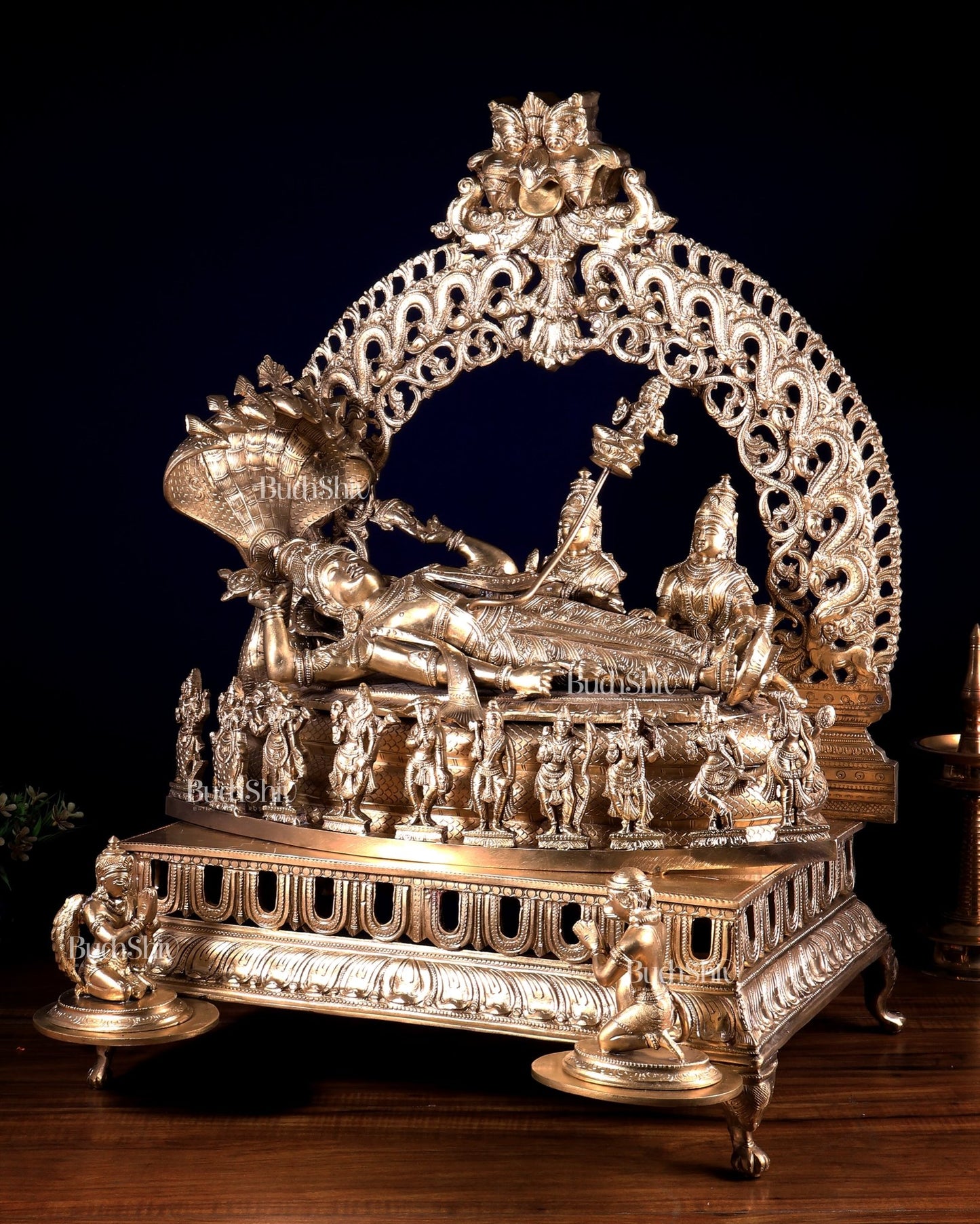 Superfine Anantashayana Vishnu in Royal Arch with Dashavatara – Hoysala Bronze Masterpiece - Budhshiv.com