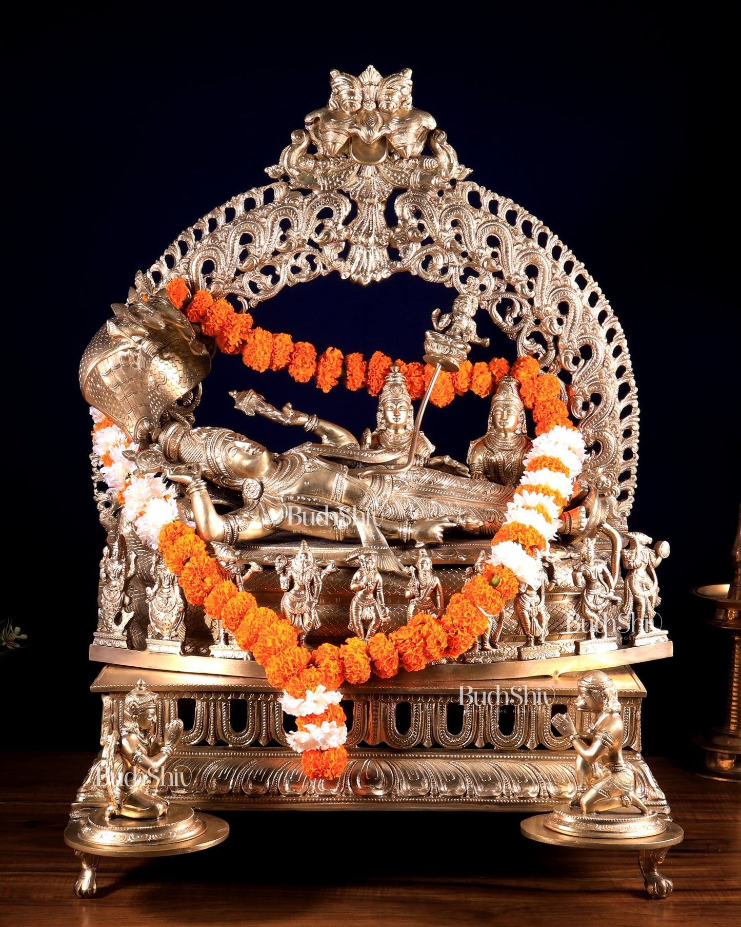 Superfine Anantashayana Vishnu in Royal Arch with Dashavatara – Hoysala Bronze Masterpiece - Budhshiv.com