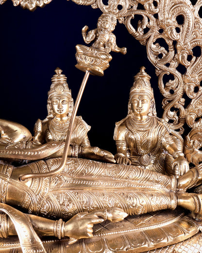 Superfine Anantashayana Vishnu in Royal Arch with Dashavatara – Hoysala Bronze Masterpiece - Budhshiv.com