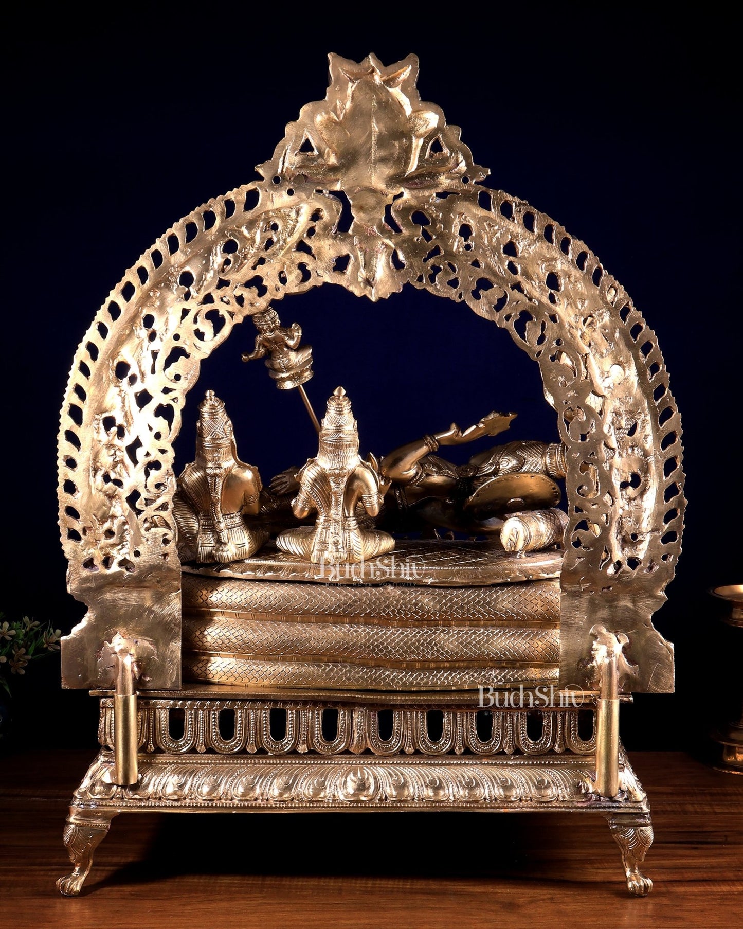 Superfine Anantashayana Vishnu in Royal Arch with Dashavatara – Hoysala Bronze Masterpiece - Budhshiv.com