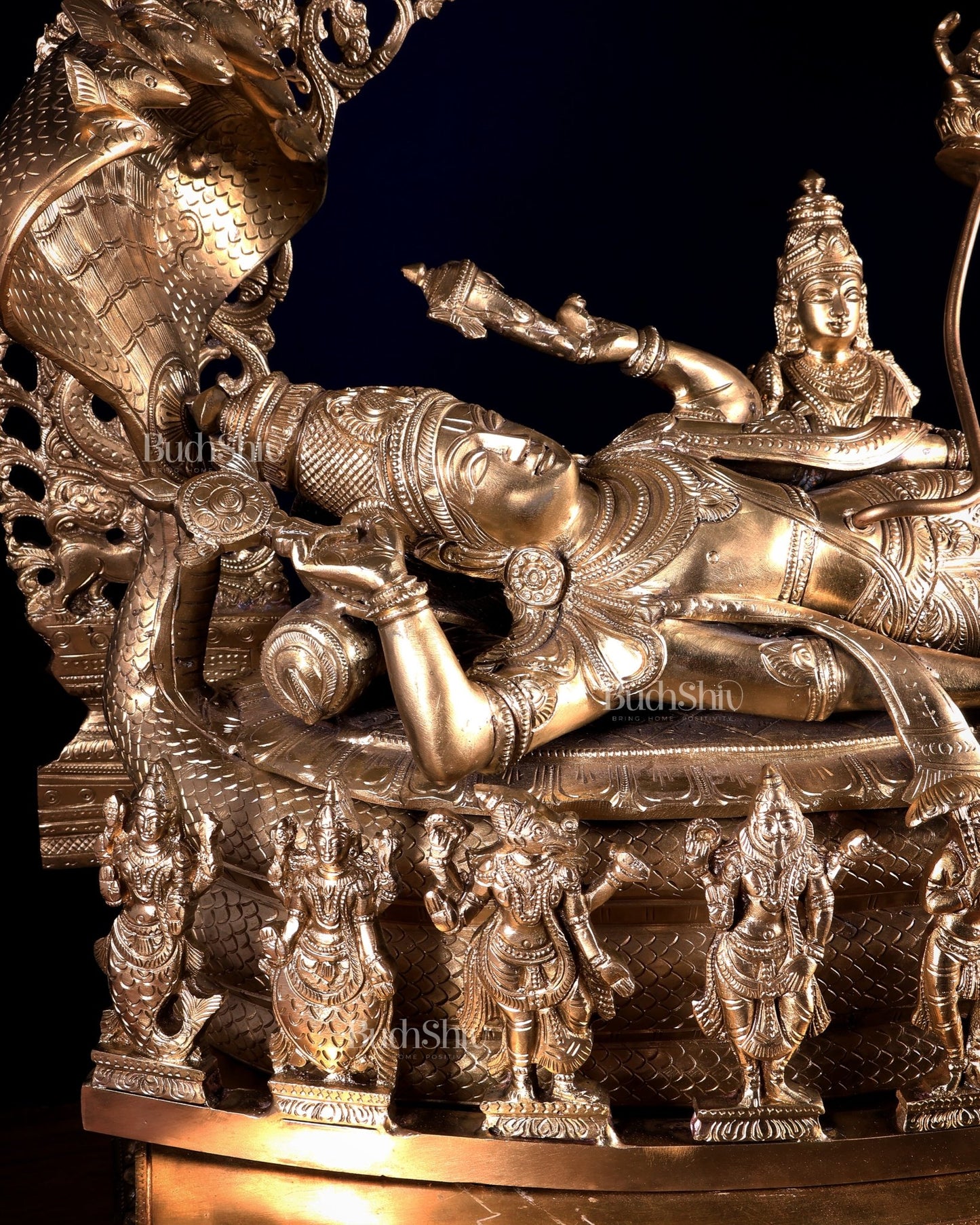 Superfine Anantashayana Vishnu in Royal Arch with Dashavatara – Hoysala Bronze Masterpiece - Budhshiv.com