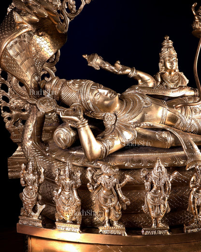 Superfine Anantashayana Vishnu in Royal Arch with Dashavatara – Hoysala Bronze Masterpiece - Budhshiv.com