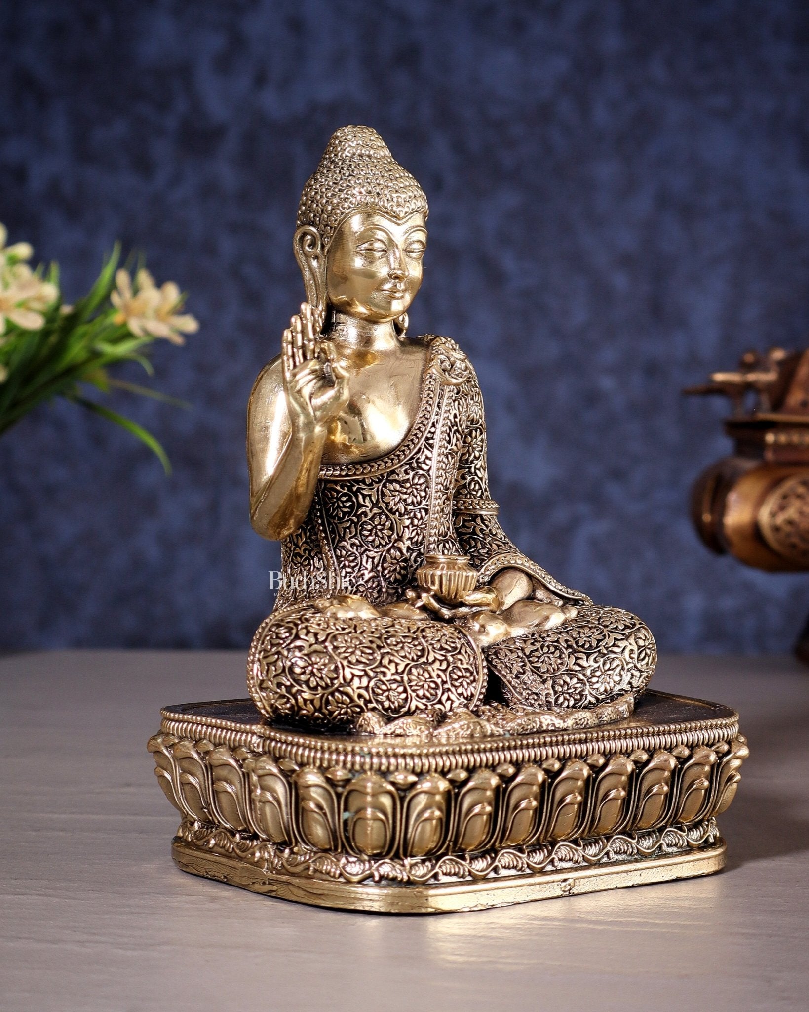 Superfine Brass Blessing Buddha Statue – 6 inch - Budhshiv.com