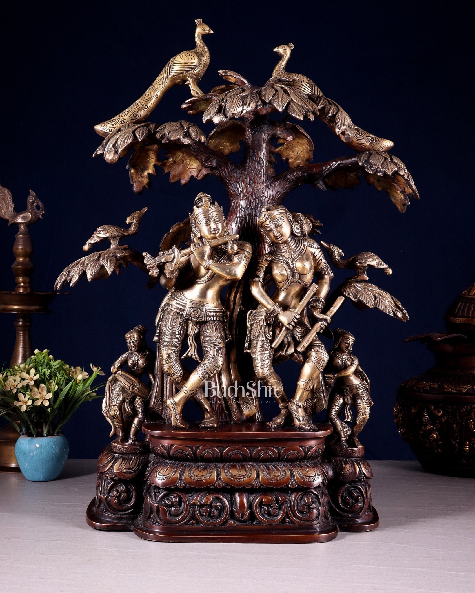Superfine Brass dancing Radha Krishna Idol 24 inch dual tone - Budhshiv.com