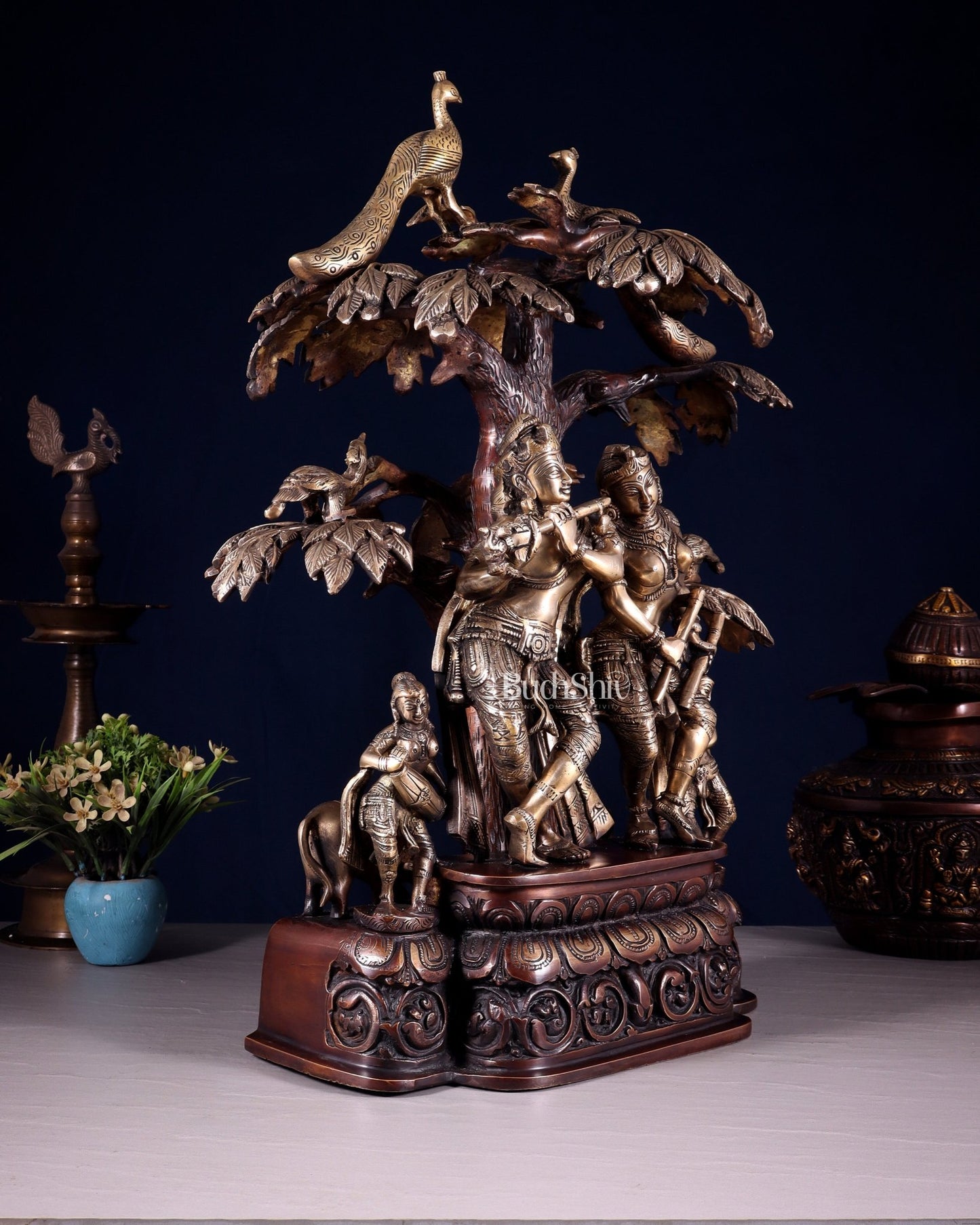 Superfine Brass dancing Radha Krishna Idol 24 inch dual tone - Budhshiv.com