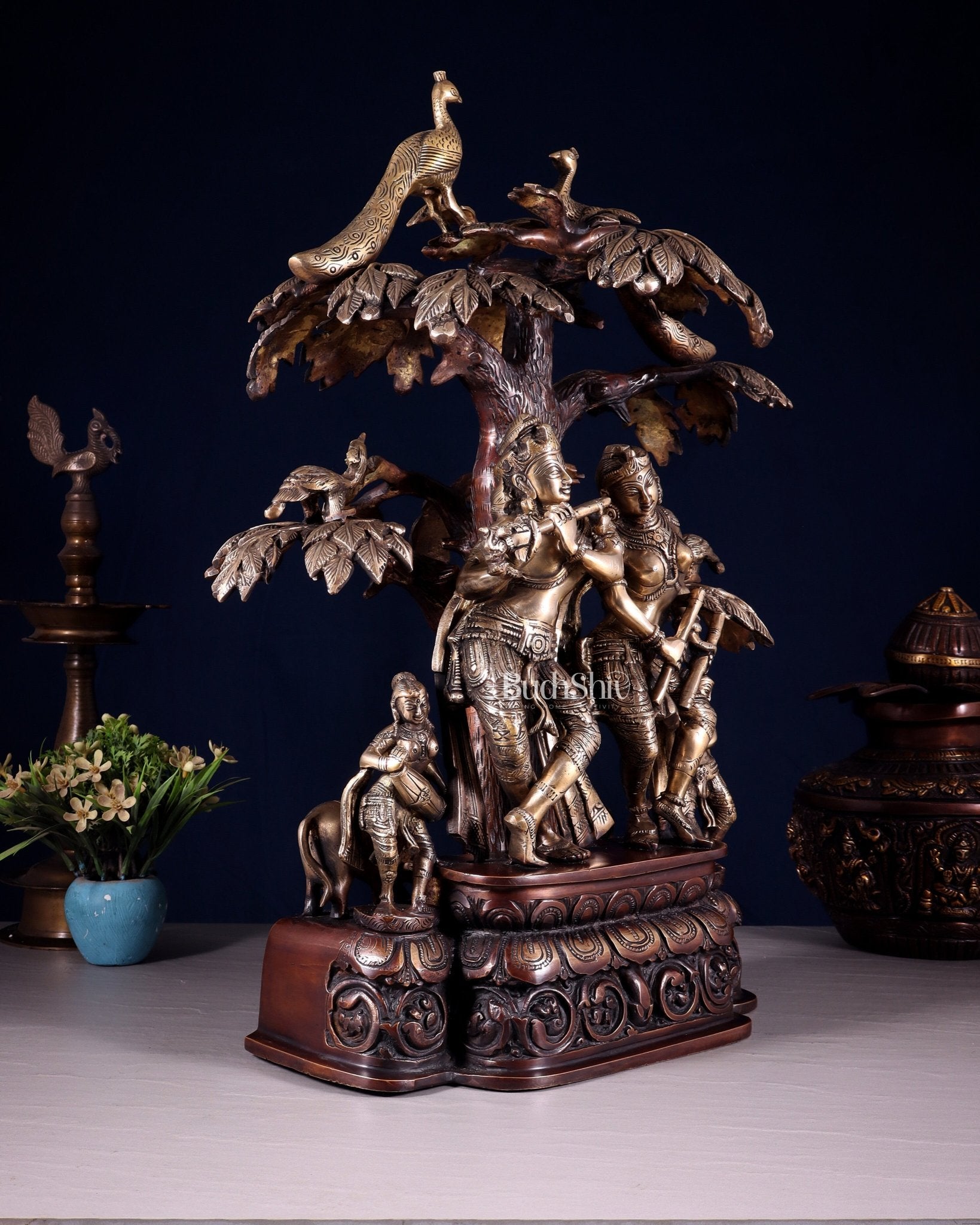 Superfine Brass dancing Radha Krishna Idol 24 inch dual tone - Budhshiv.com