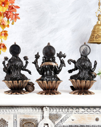 Superfine Brass Ganesh Lakshmi Saraswati Idol Set – 10 Inch black tone - Budhshiv.com