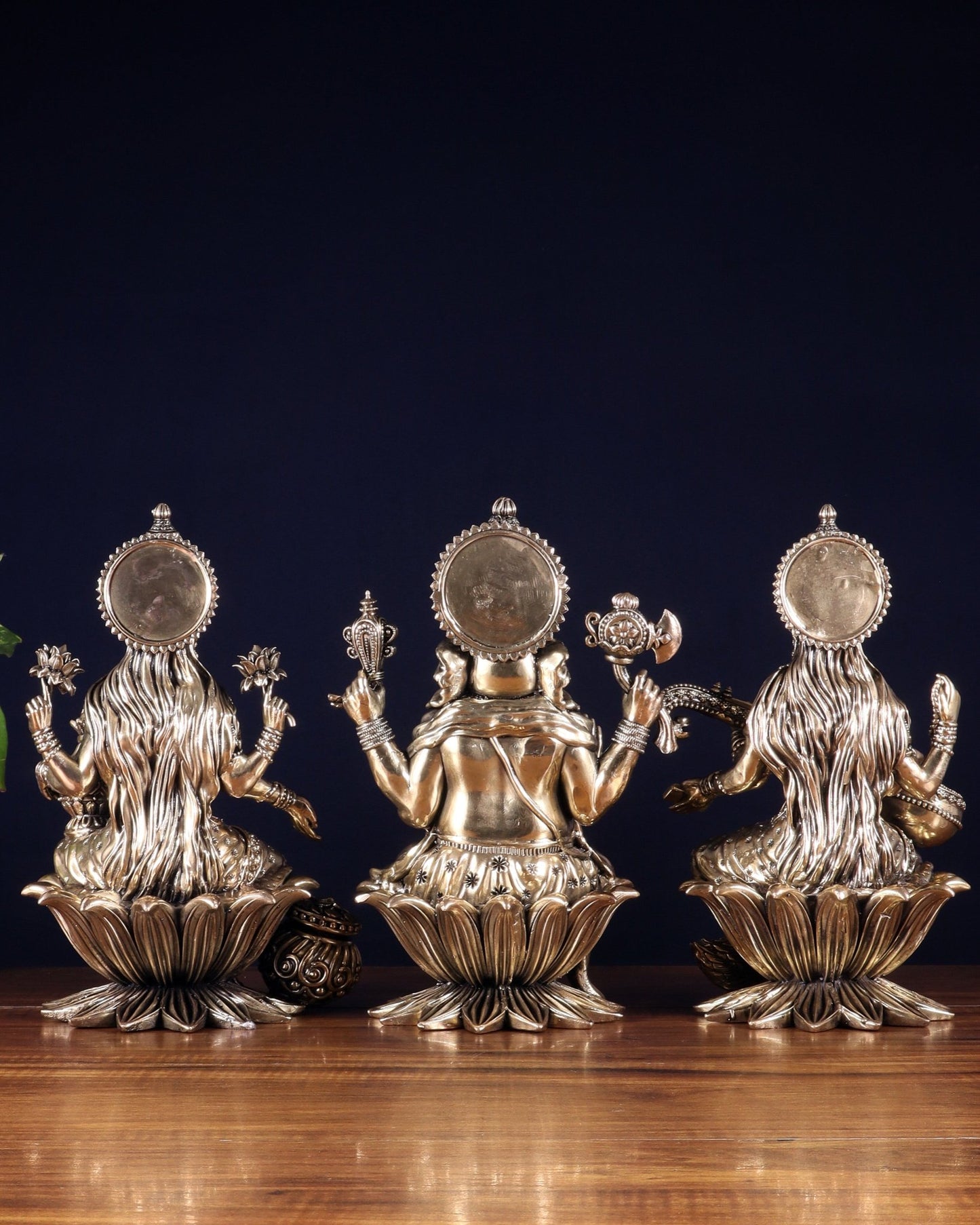 Superfine Brass Ganesh Lakshmi Saraswati Idol Set – 10 Inch - Budhshiv.com