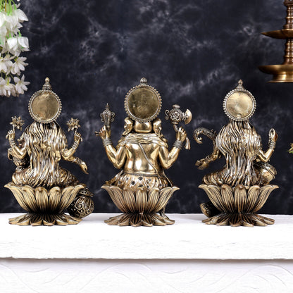 Superfine Brass Ganesh Lakshmi Saraswati on lotus Idol Set – 10 Inch - Budhshiv.com