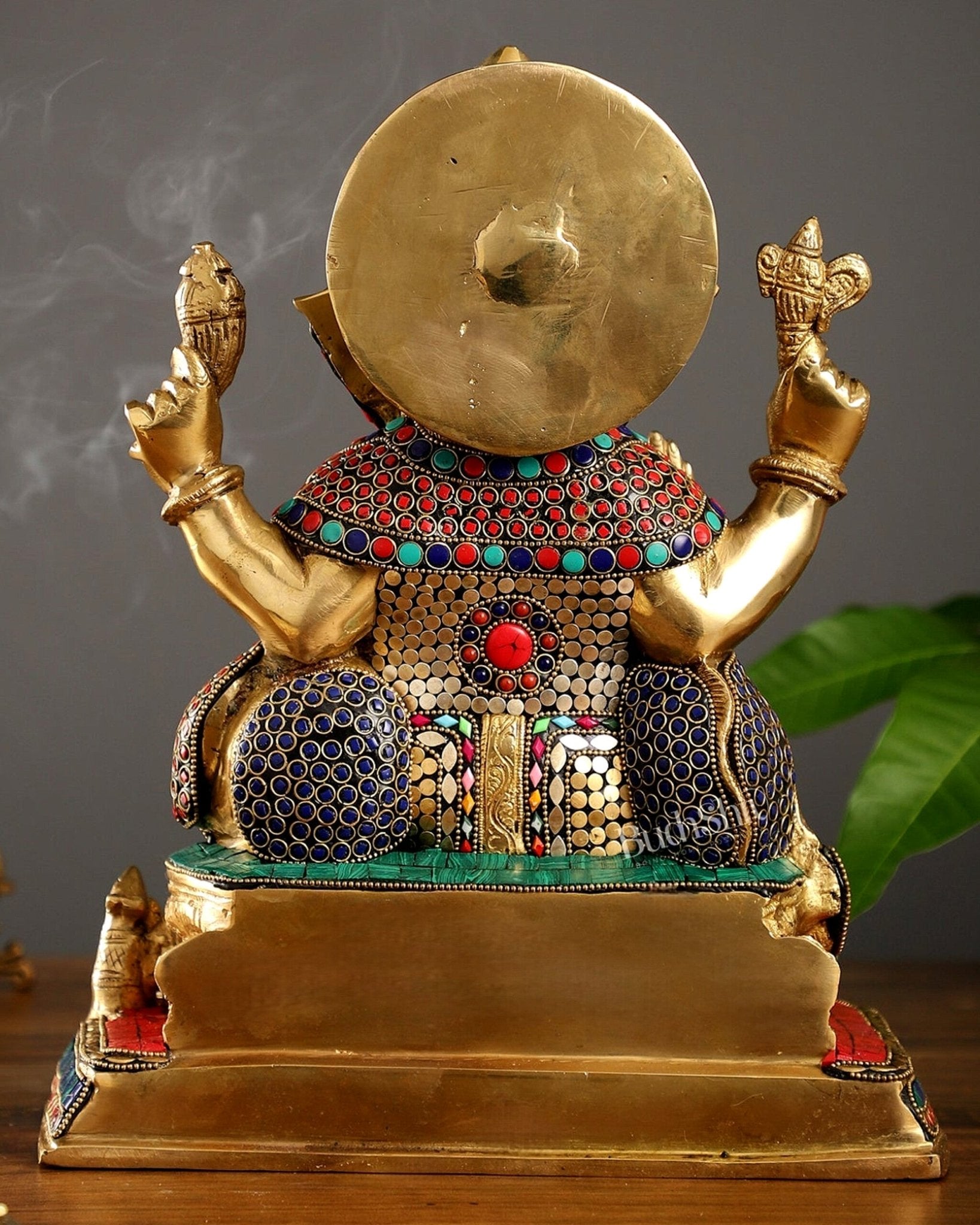 Superfine Brass Ganesha Idol with Spectacular Stonework - 13 Inch - Budhshiv.com