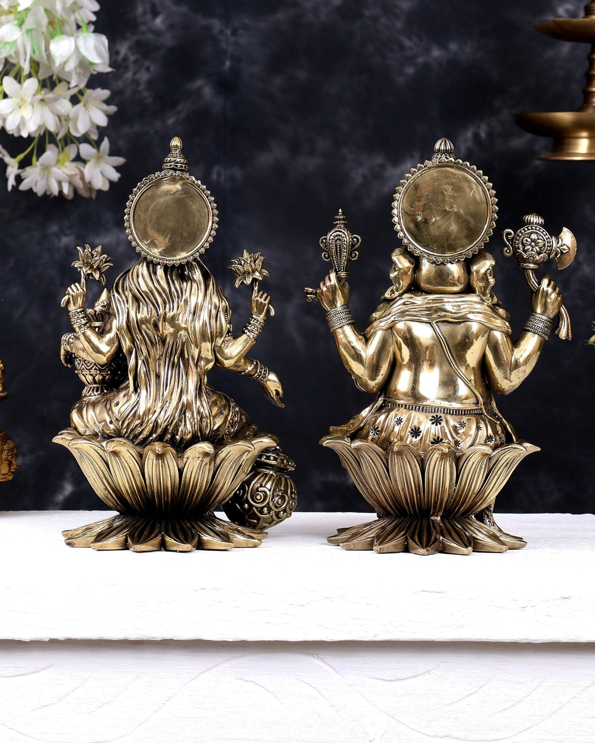 Superfine Brass Ganesha Lakshmi Idol on lotus Set – 10 Inch - Budhshiv.com
