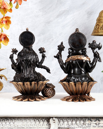 Superfine Brass Ganesha Lakshmi Idol Set – 10 Inch black finish - Budhshiv.com