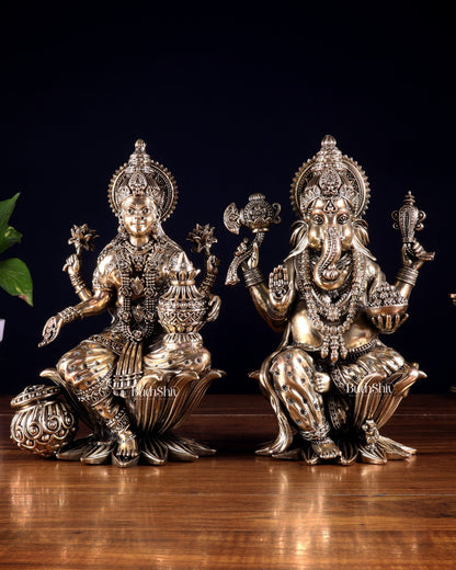 Superfine Brass Ganesha Lakshmi Idol Set – 10 Inch - Budhshiv.com