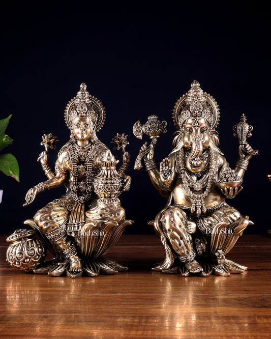Superfine Brass Ganesha Lakshmi Idol Set – 10 Inch - Budhshiv.com