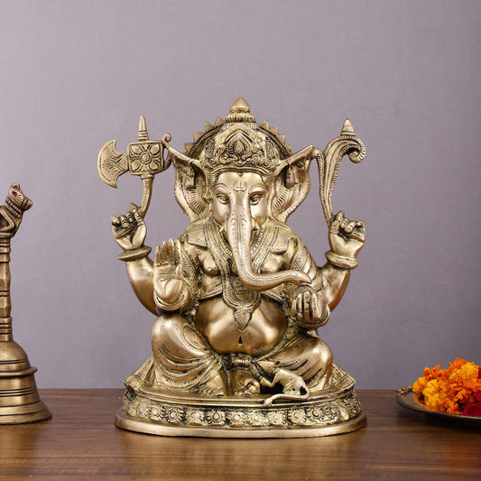 Superfine Brass Ganesha Statue - 12" Divine Blessings - Budhshiv.com
