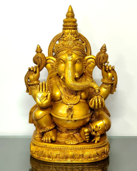 Superfine Brass Ganesha Statue - 20" Tall, 23kg - Budhshiv.com