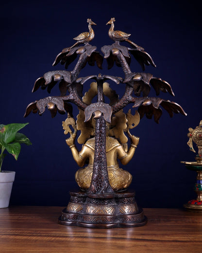 Superfine Brass Ganesha Statue Under Mango Tree | Height 17 inch - Budhshiv.com