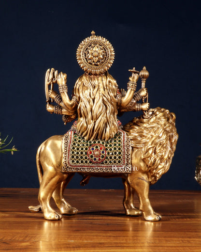 Superfine Brass Goddess Durga Sherawali Mata Idol 12" with jewellers meenakari - Budhshiv.com