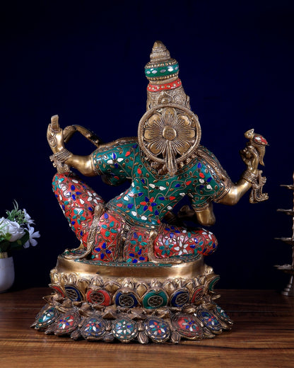 Superfine Brass Goddess Saraswati Murti - 18" meenakari - Budhshiv.com