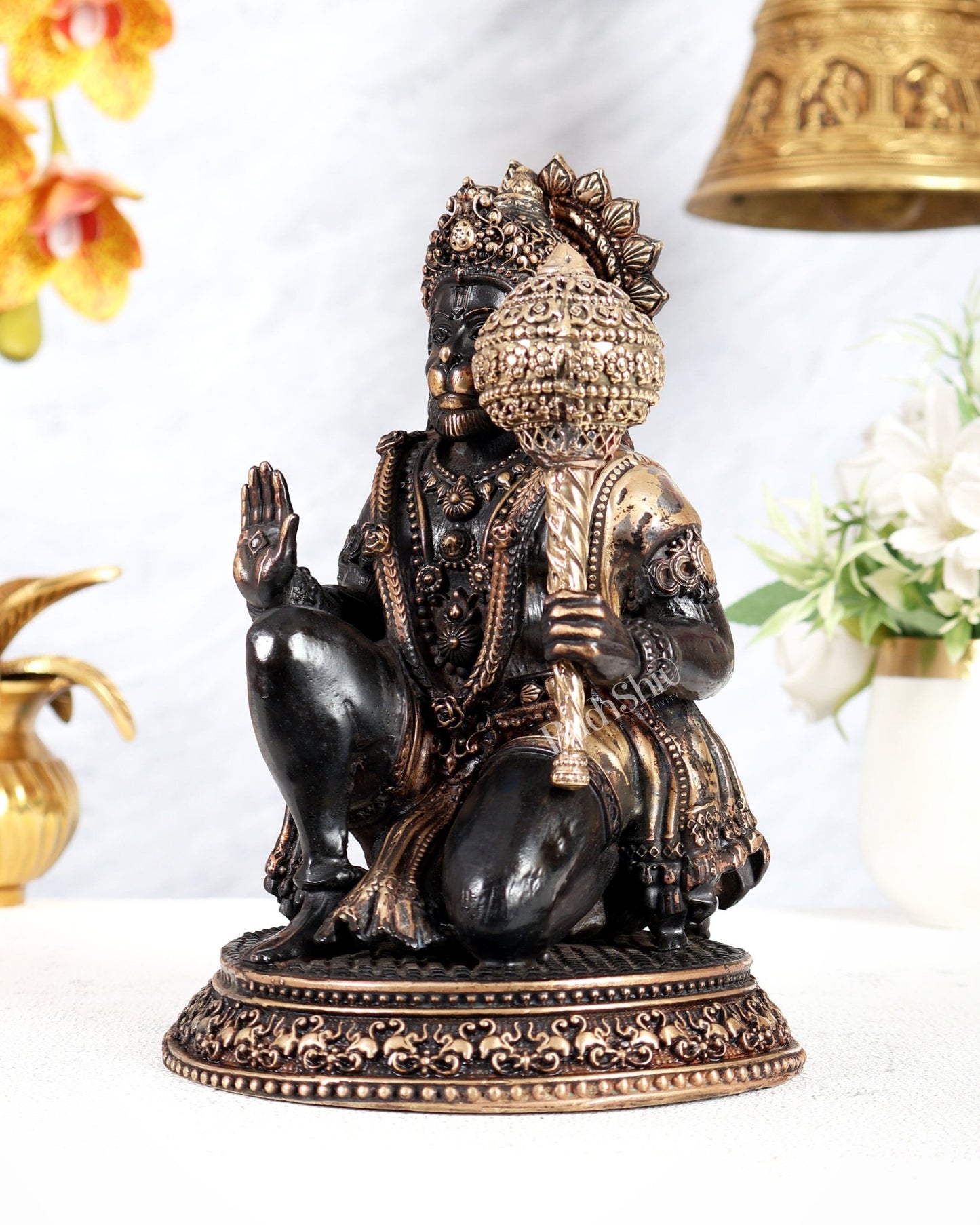 Superfine Brass Hanuman Idol – 8 inch black tone - Budhshiv.com