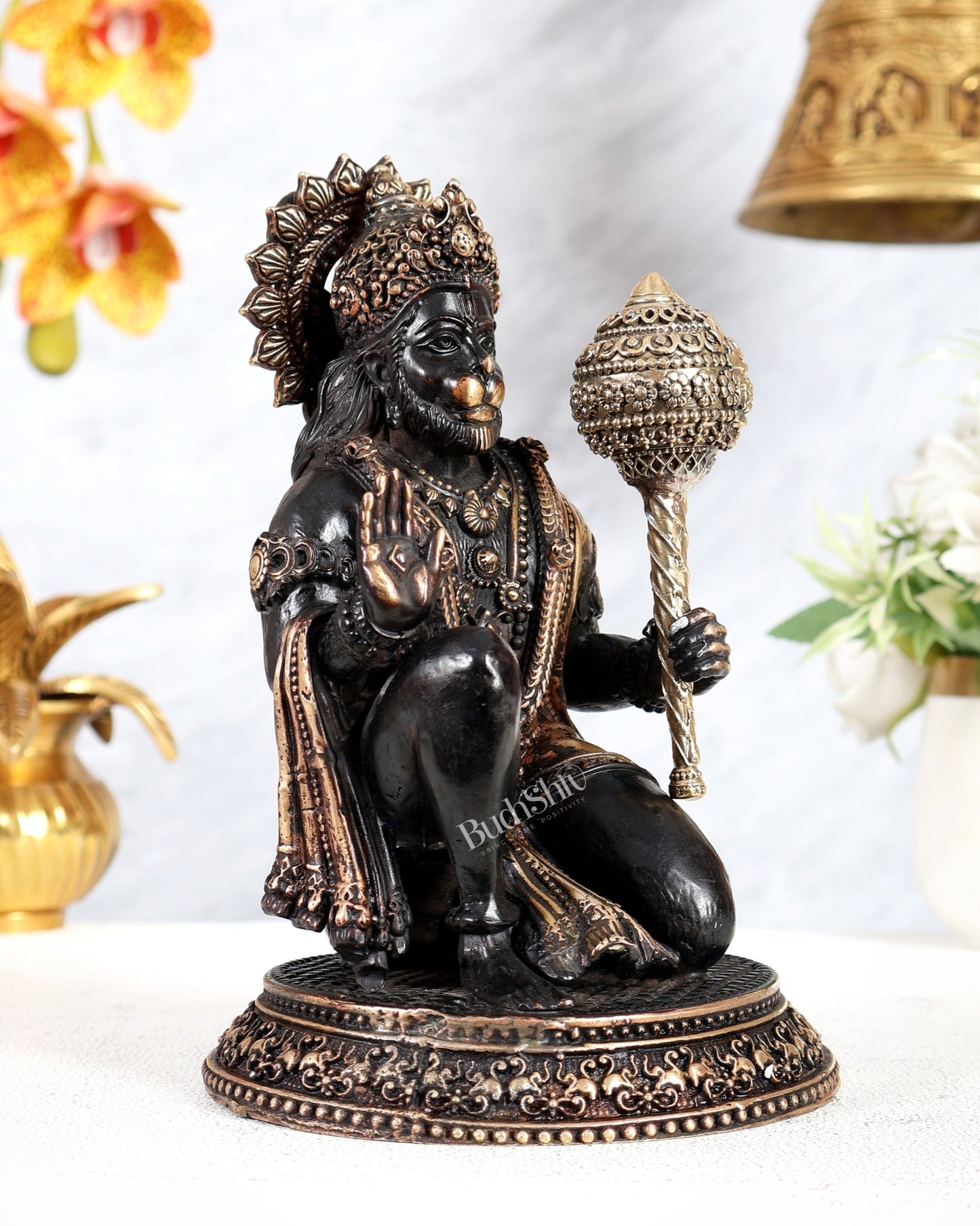 Superfine Brass Hanuman Idol – 8 inch black tone - Budhshiv.com