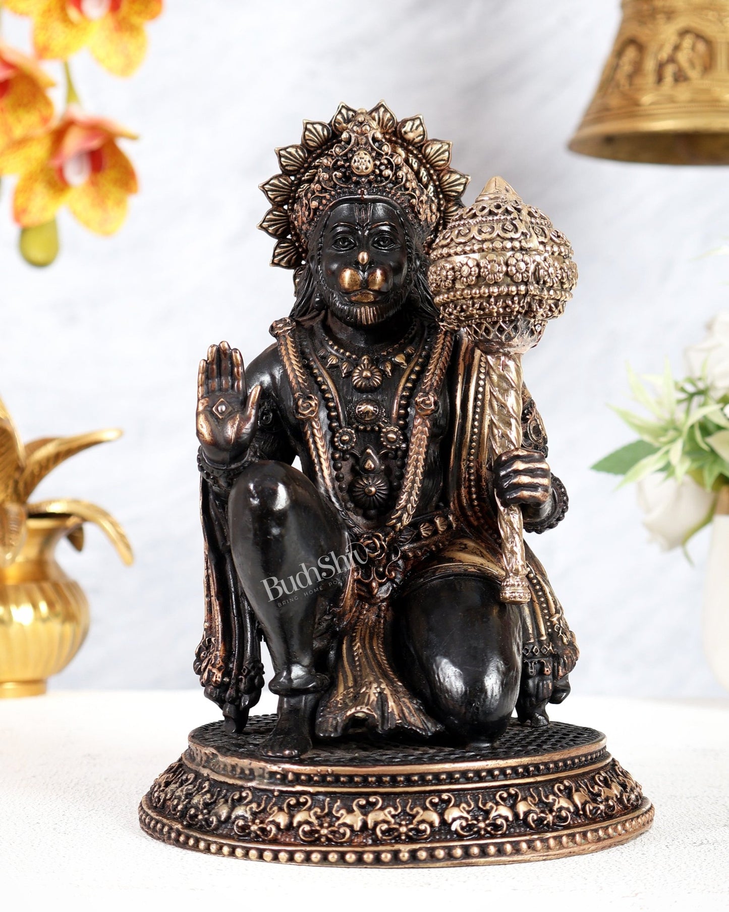 Superfine Brass Hanuman Idol – 8 inch black tone - Budhshiv.com