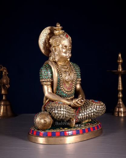 Superfine Brass Hanuman in Meditation Statue - 12.5 Inch stonework - Budhshiv.com