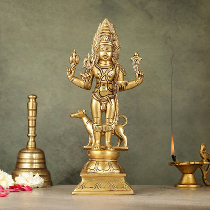 Superfine Brass Kaal Bhairava Bhairo Baba Idol with Dog 12 inch - Budhshiv.com