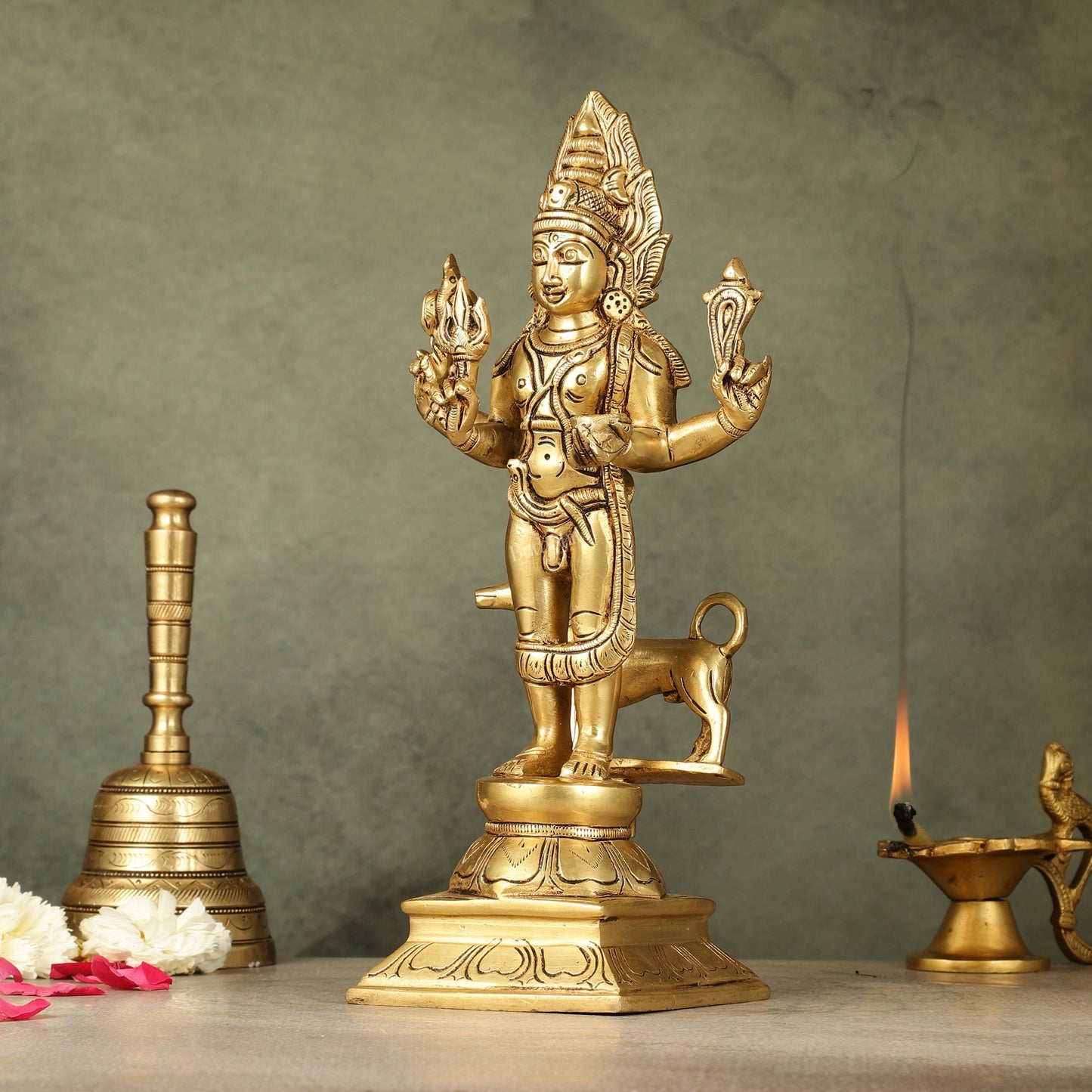 Superfine Brass Kaal Bhairava Bhairo Baba Idol with Dog 12 inch - Budhshiv.com