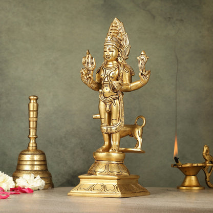 Superfine Brass Kaal Bhairava Bhairo Baba Idol with Dog 12 inch - Budhshiv.com